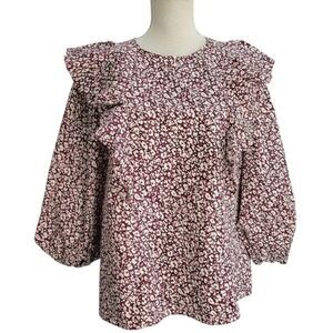 Ted Baker London Sanjaa Floral Ruffle Blouse Size 1 NWT Burgundy